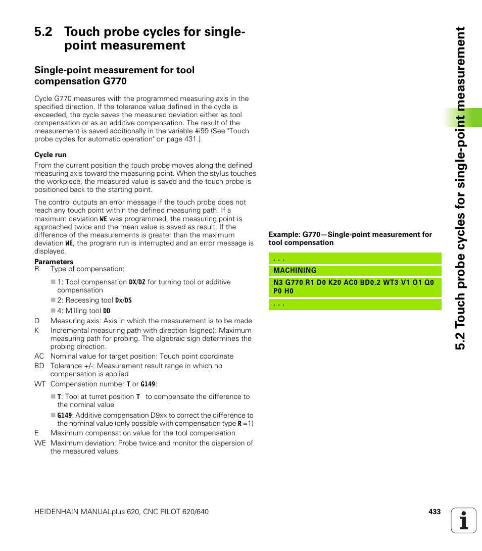 2 touch probe cycles for single- point measurement, 2 touch probe cycles for single-point measurement | HEIDENHAIN SW 548328-05 DIN Programming User Manual | Page 433 / 598