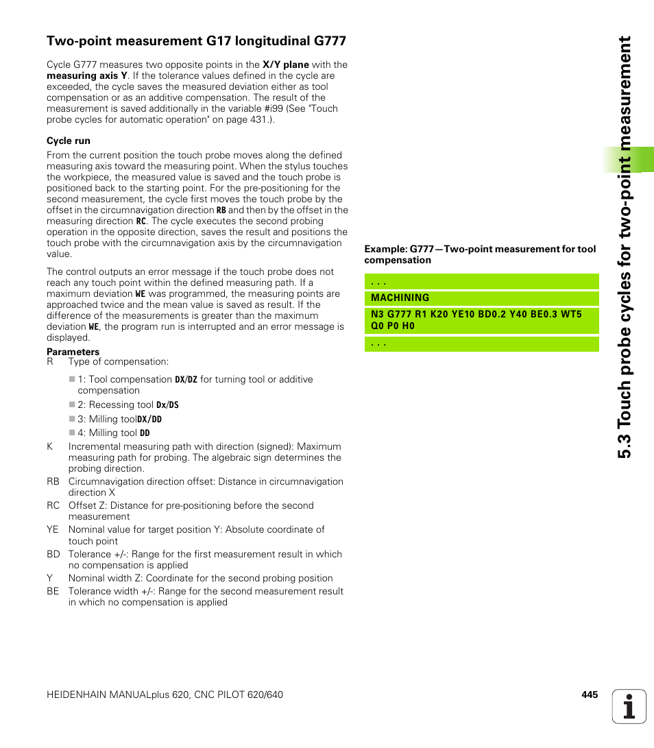 Two-point measurement g17 longitudinal g777 | HEIDENHAIN SW 548328-05 DIN Programming User Manual | Page 445 / 598