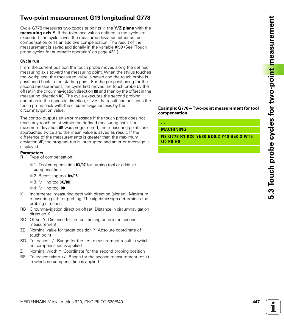 Two-point measurement g19 longitudinal g778 | HEIDENHAIN SW 548328-05 DIN Programming User Manual | Page 447 / 598