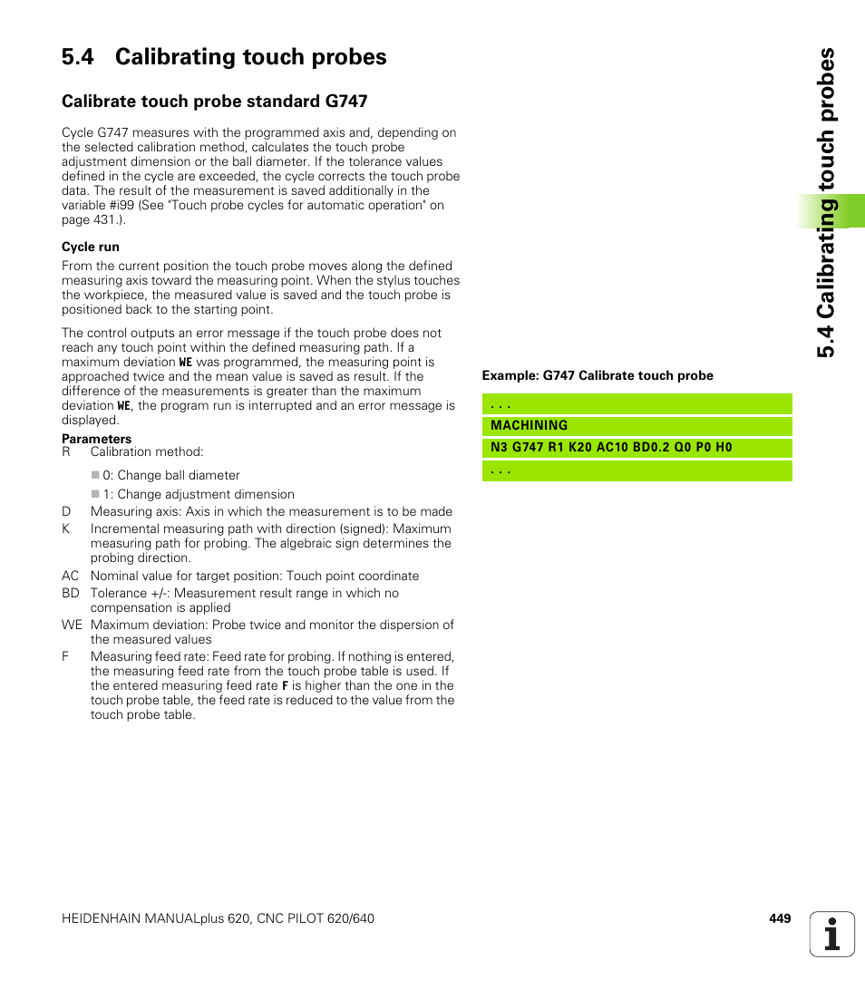4 calibrating touch probes, Calibrate touch probe standard g747 | HEIDENHAIN SW 548328-05 DIN Programming User Manual | Page 449 / 598