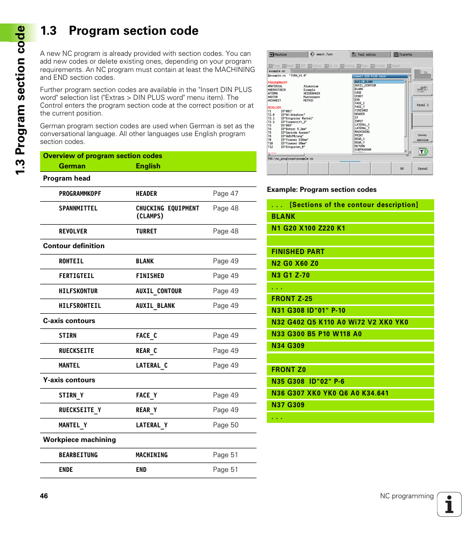 3 program section code | HEIDENHAIN SW 548328-05 DIN Programming User Manual | Page 46 / 598