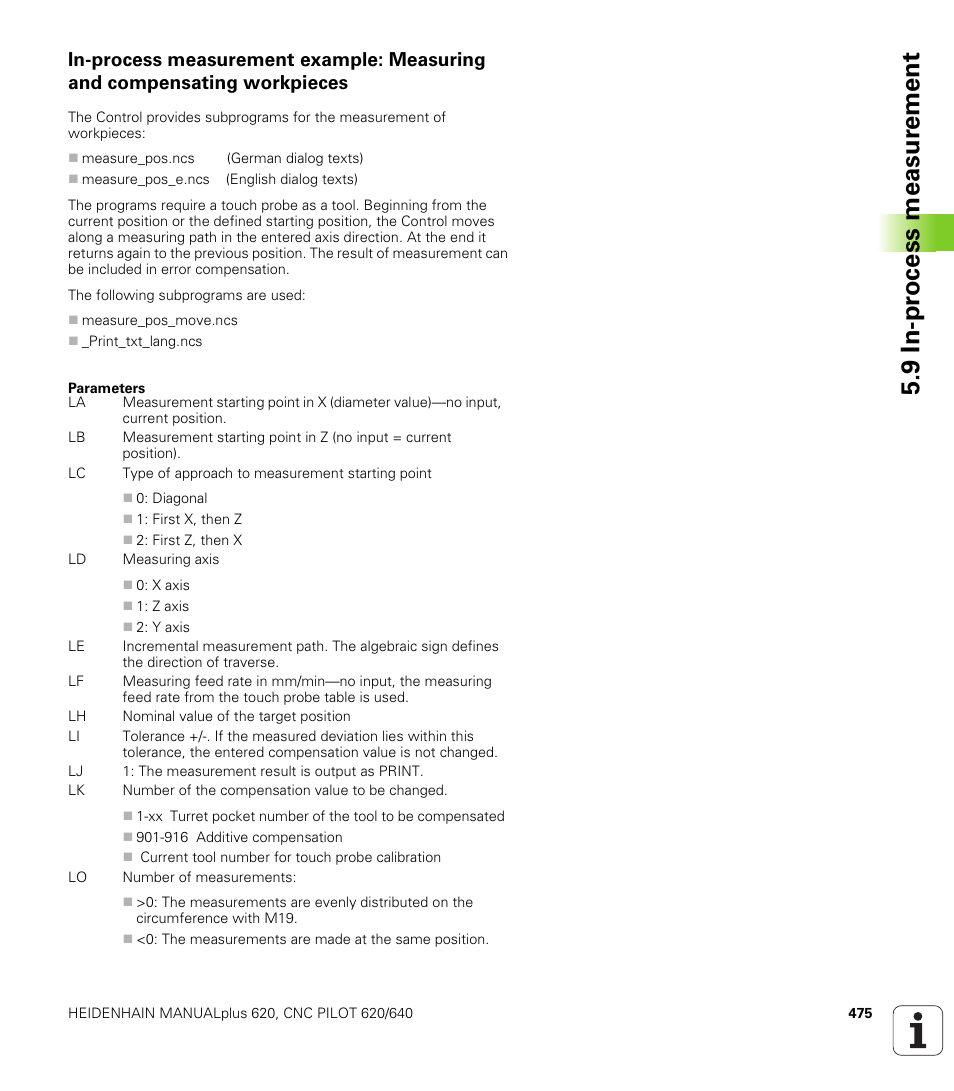 9 in-pr o cess measur ement | HEIDENHAIN SW 548328-05 DIN Programming User Manual | Page 475 / 598