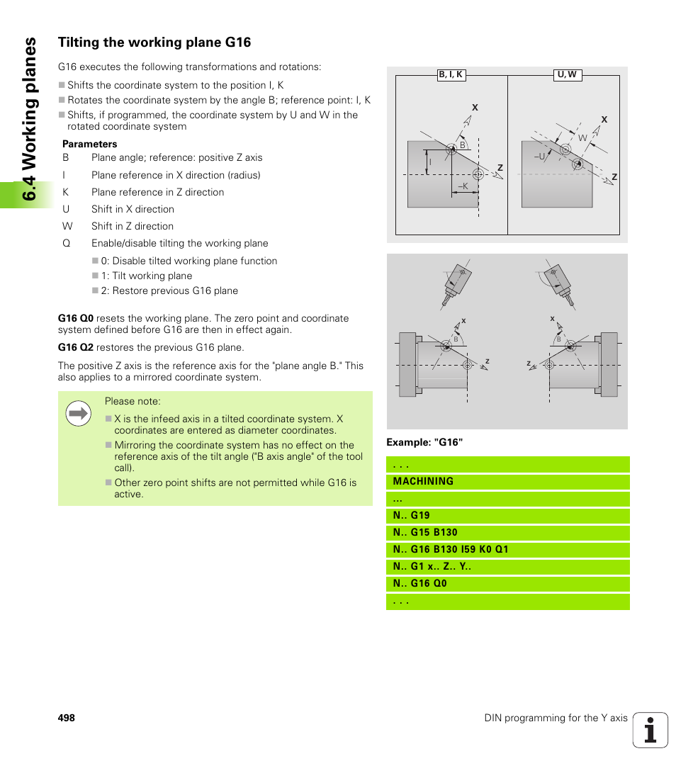 Tilting the working plane g16, 4 w o rk ing plan es | HEIDENHAIN SW 548328-05 DIN Programming User Manual | Page 498 / 598