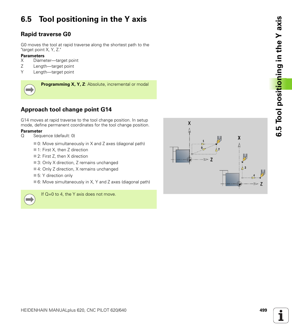 5 tool positioning in the y axis, Rapid traverse g0, Approach tool change point g14 | Rapid traverse g0 approach tool change point g14 | HEIDENHAIN SW 548328-05 DIN Programming User Manual | Page 499 / 598