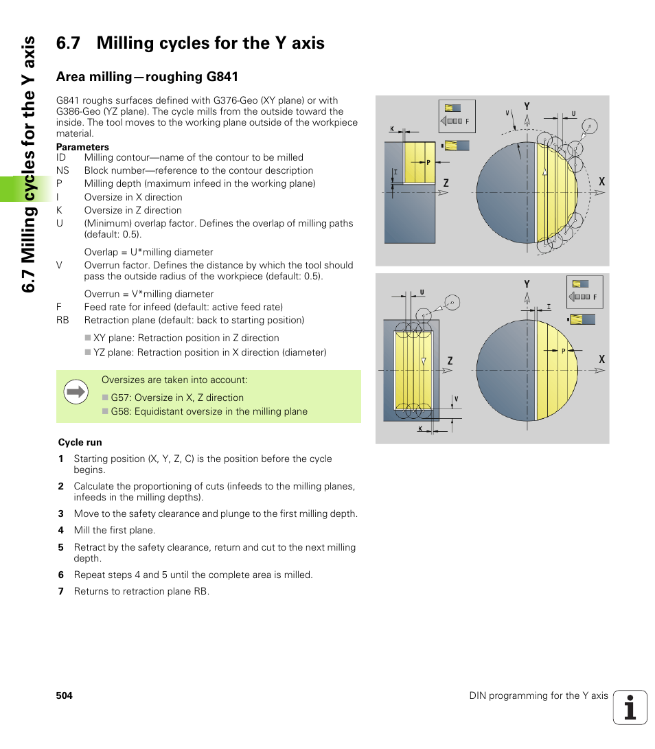7 milling cycles for the y axis, Area milling—roughing g841 | HEIDENHAIN SW 548328-05 DIN Programming User Manual | Page 504 / 598