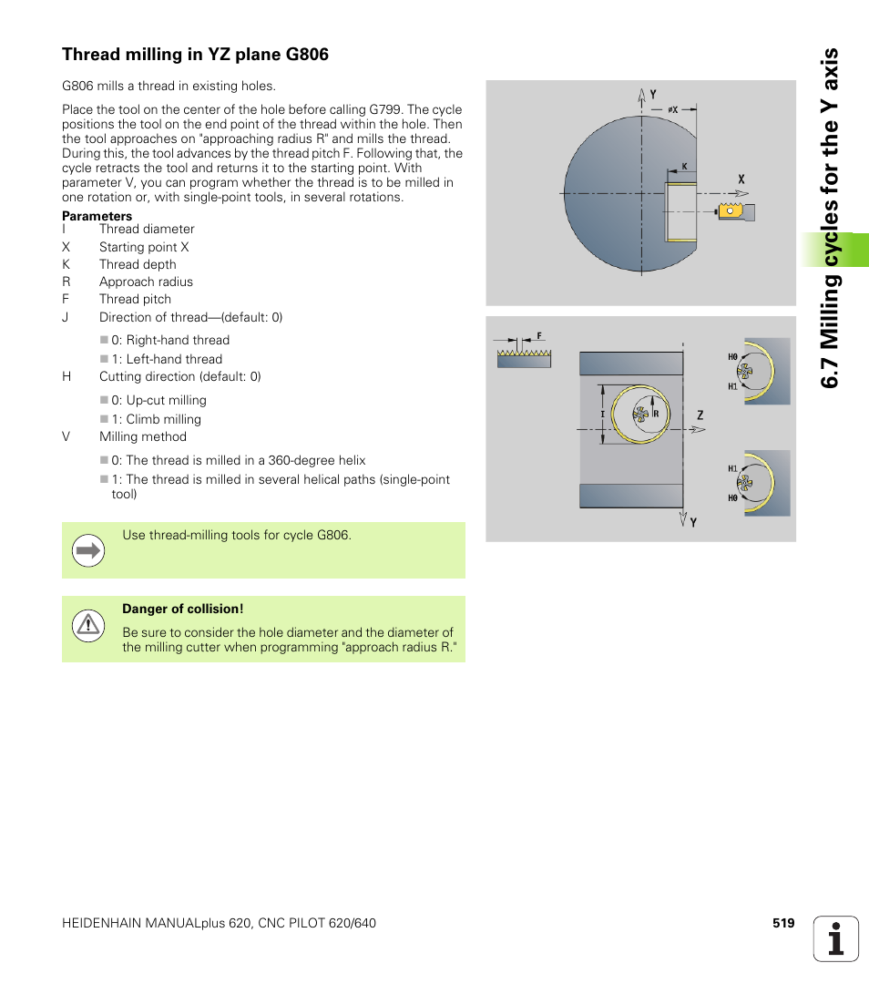 Thread milling in yz plane g806 | HEIDENHAIN SW 548328-05 DIN Programming User Manual | Page 519 / 598