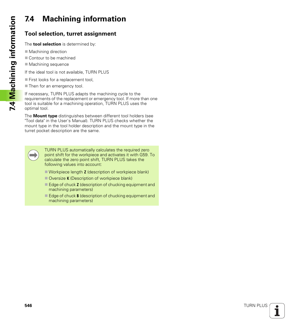 4 machining information, Tool selection, turret assignment | HEIDENHAIN SW 548328-05 DIN Programming User Manual | Page 546 / 598