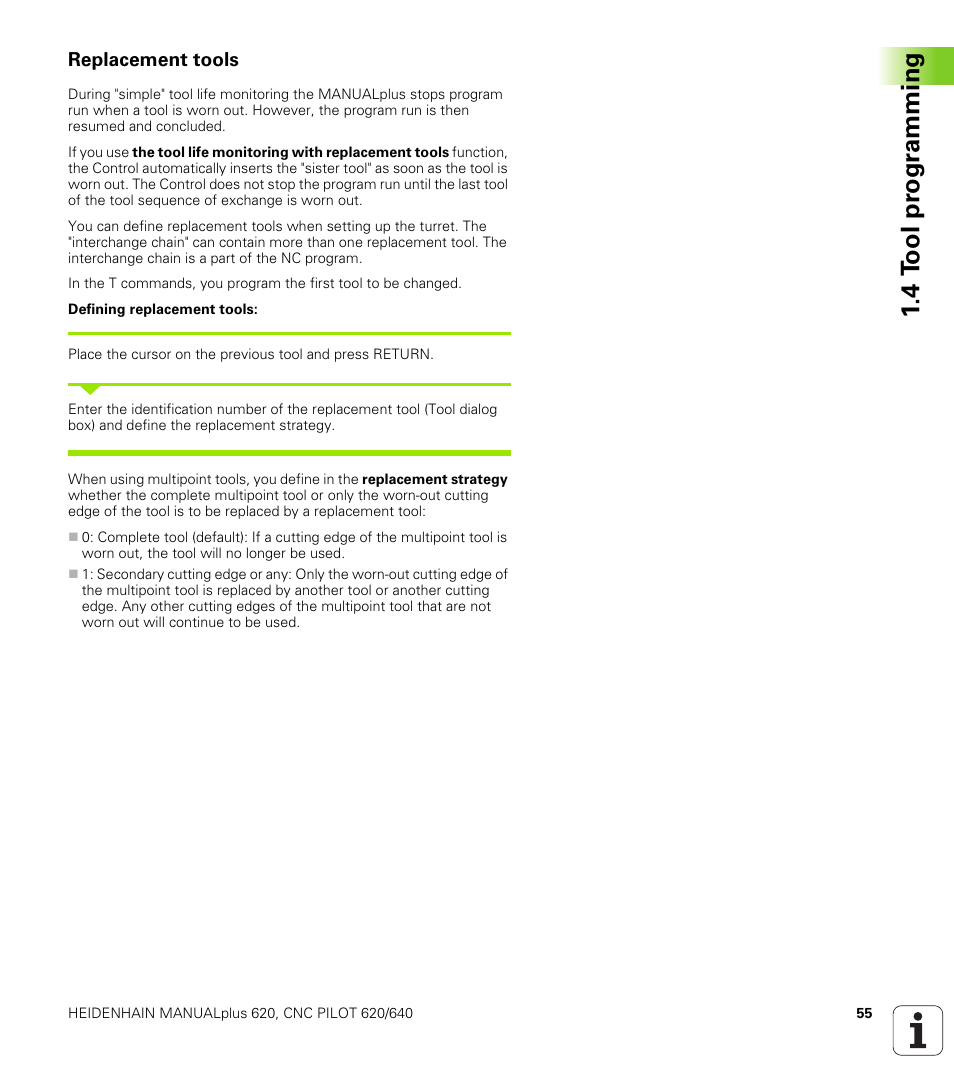 Replacement tools, 4 t ool pr ogr a mming | HEIDENHAIN SW 548328-05 DIN Programming User Manual | Page 55 / 598