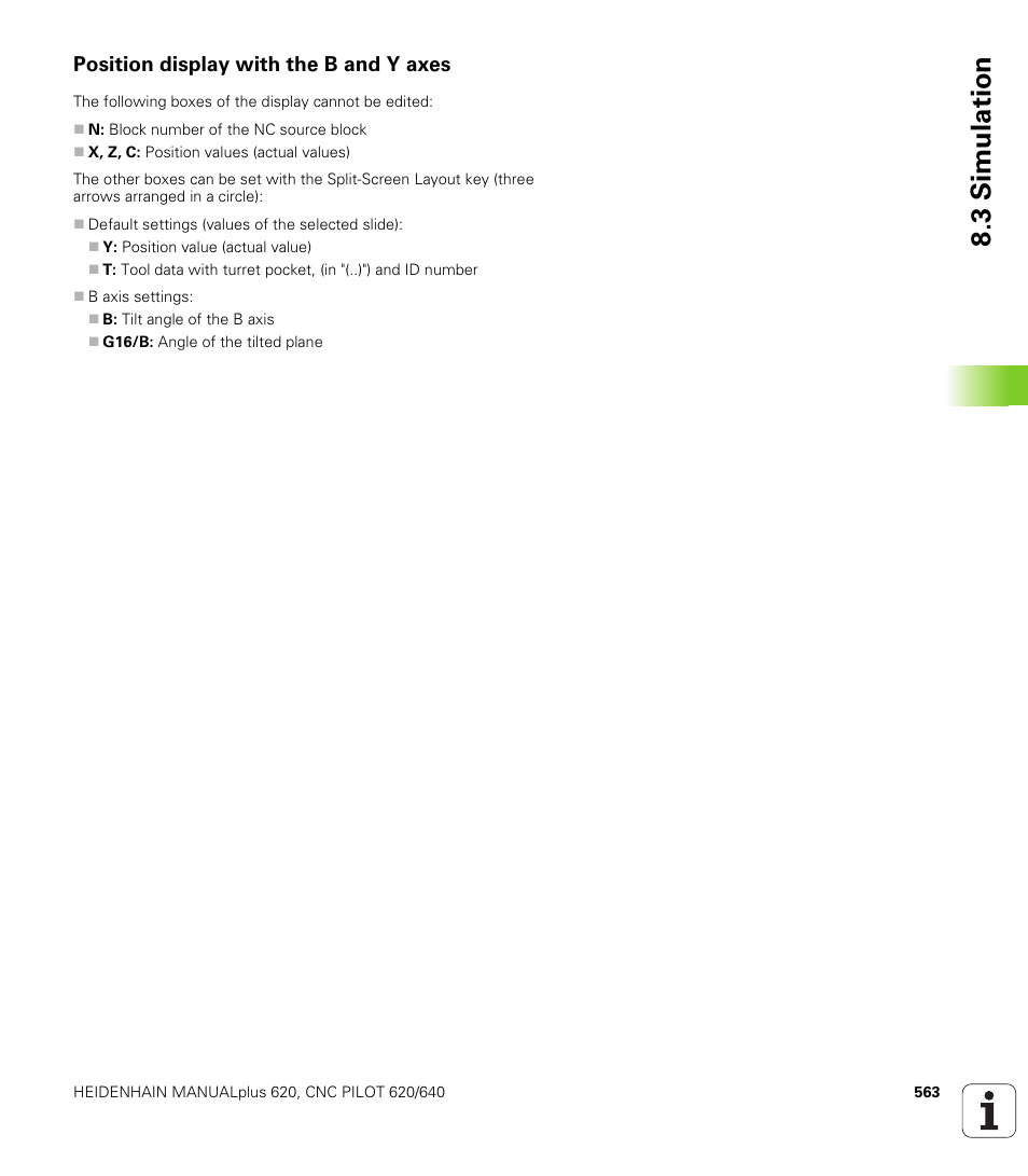 Position display with the b and y axes, 3 simulation | HEIDENHAIN SW 548328-05 DIN Programming User Manual | Page 563 / 598