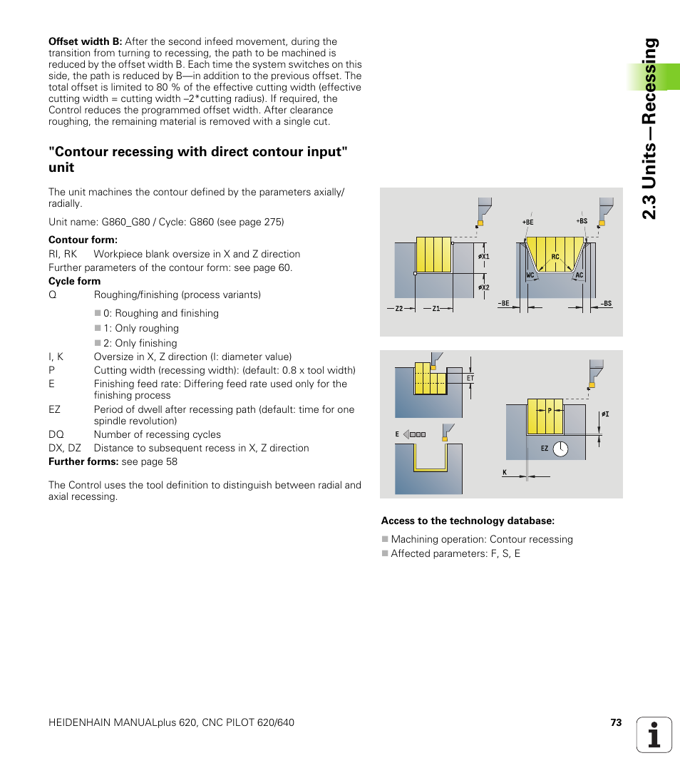 Contour recessing with direct contour input" unit, 3 units—recessing | HEIDENHAIN SW 548328-05 DIN Programming User Manual | Page 73 / 598