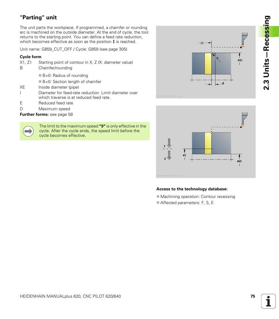 Parting" unit, 3 units—recessing | HEIDENHAIN SW 548328-05 DIN Programming User Manual | Page 75 / 598