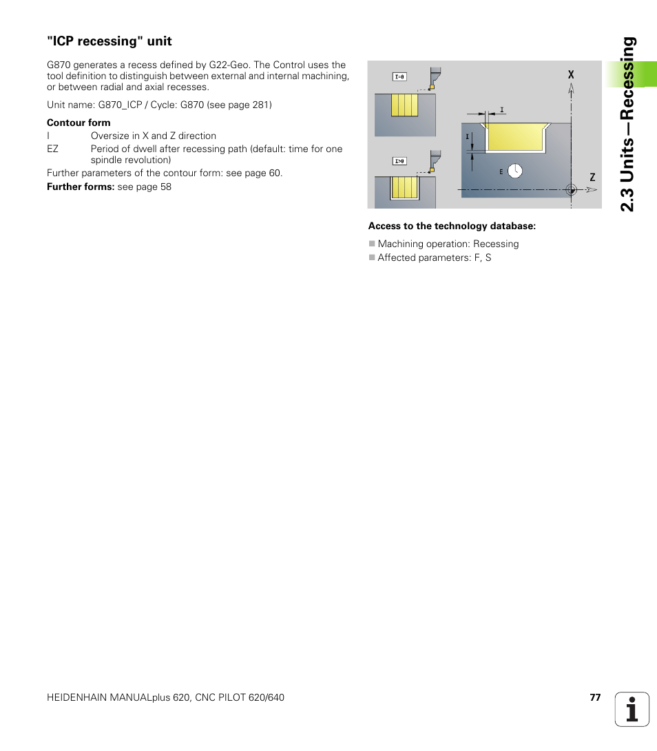 Icp recessing" unit, 3 units—recessing | HEIDENHAIN SW 548328-05 DIN Programming User Manual | Page 77 / 598