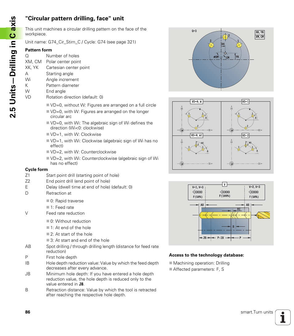 Circular pattern drilling, face" unit, 5 units—dr illing in c axis | HEIDENHAIN SW 548328-05 DIN Programming User Manual | Page 86 / 598