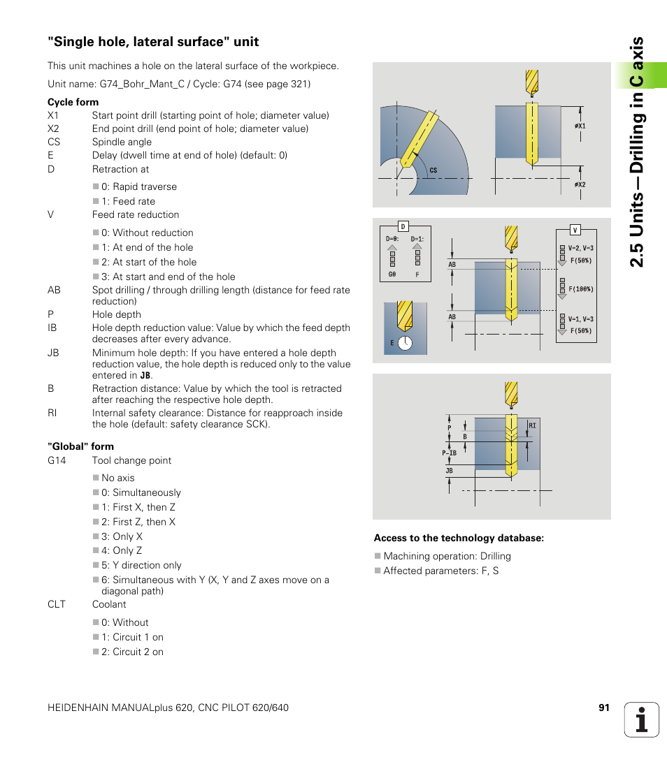 Single hole, lateral surface" unit, 5 units—dr illing in c axis | HEIDENHAIN SW 548328-05 DIN Programming User Manual | Page 91 / 598