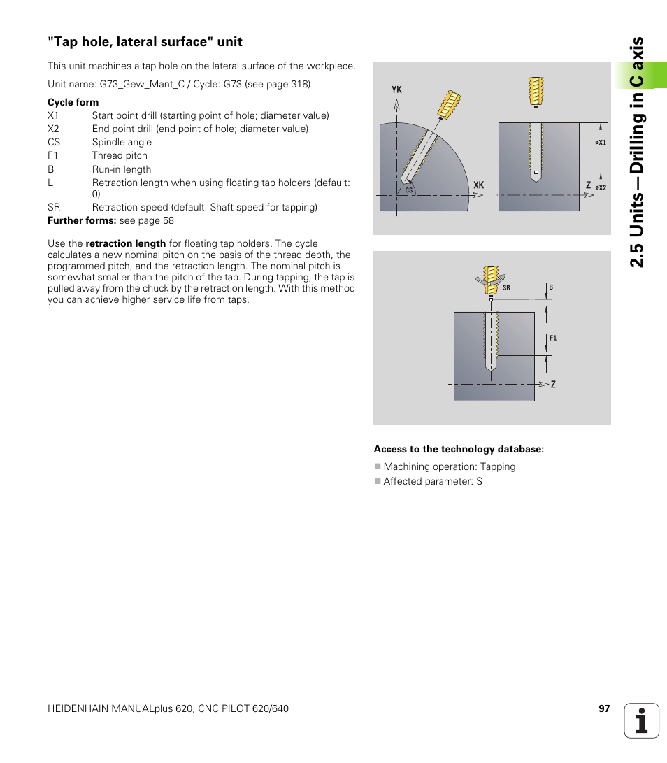 Tap hole, lateral surface" unit, 5 units—dr illing in c axis | HEIDENHAIN SW 548328-05 DIN Programming User Manual | Page 97 / 598
