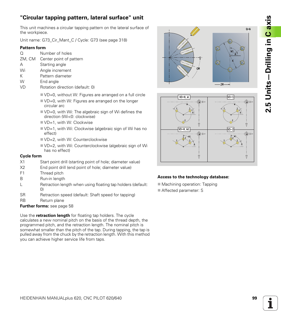 Circular tapping pattern, lateral surface" unit, 5 units—dr illing in c axis | HEIDENHAIN SW 548328-05 DIN Programming User Manual | Page 99 / 598