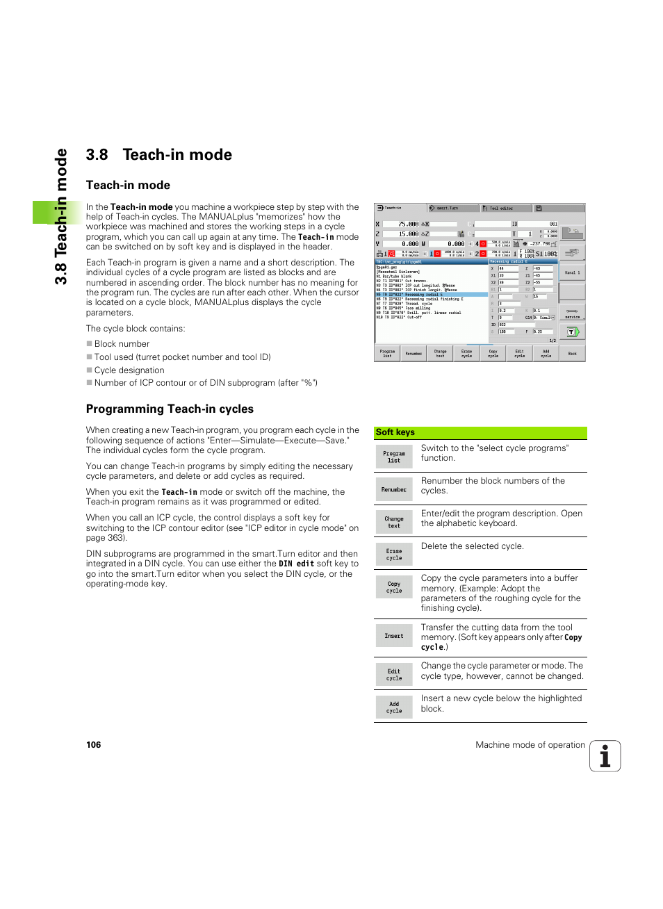 8 teach-in mode, Teach-in mode, Programming teach-in cycles | 8 t e ac h-in mode 3.8 teach-in mode | HEIDENHAIN SW 54843x-02 User Manual | Page 106 / 619