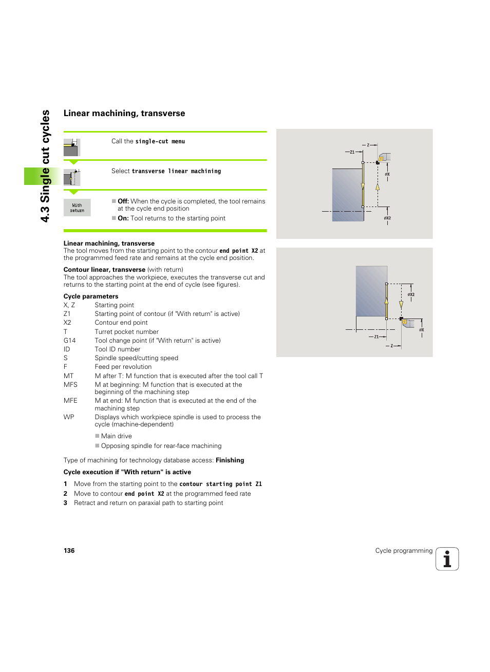 Linear machining, transverse, 3 single cut cy cles | HEIDENHAIN SW 54843x-02 User Manual | Page 136 / 619