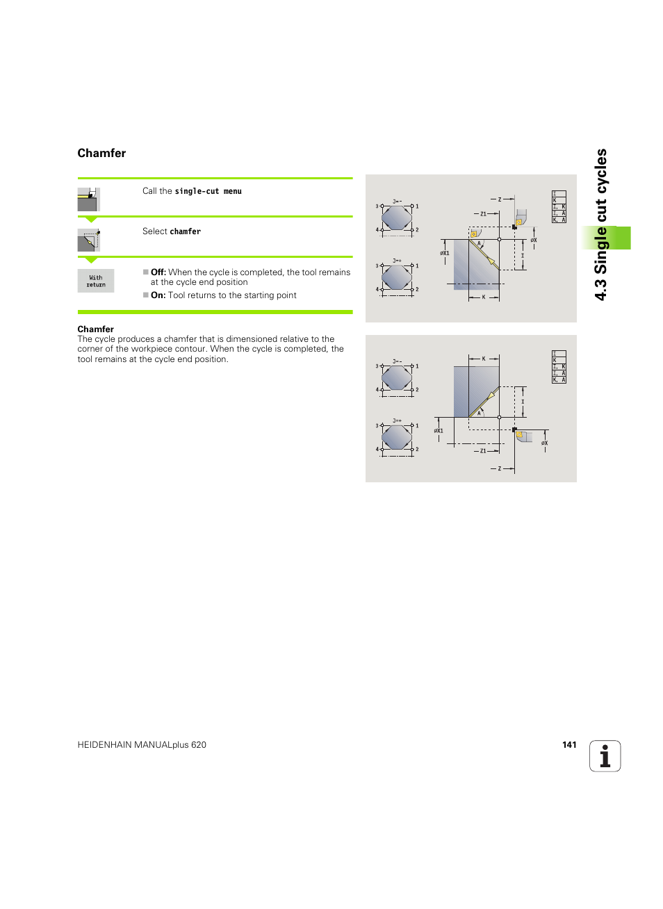 Chamfer, 3 single cut cy cles | HEIDENHAIN SW 54843x-02 User Manual | Page 141 / 619