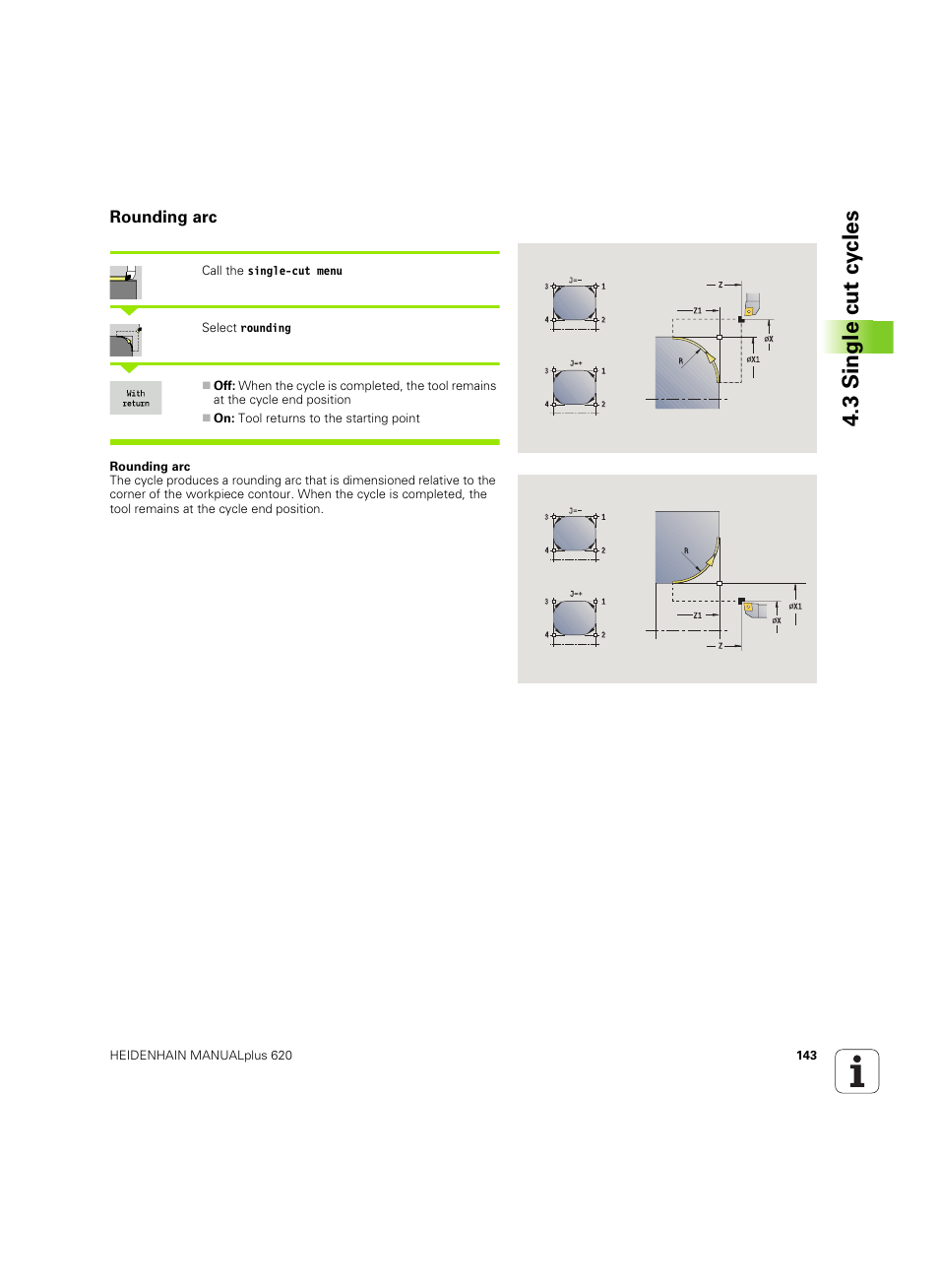 Rounding arc, 3 single cut cy cles | HEIDENHAIN SW 54843x-02 User Manual | Page 143 / 619