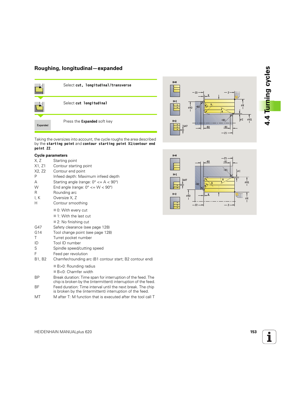 Roughing, longitudinal—expanded, 4 t u rn ing cy cles | HEIDENHAIN SW 54843x-02 User Manual | Page 153 / 619