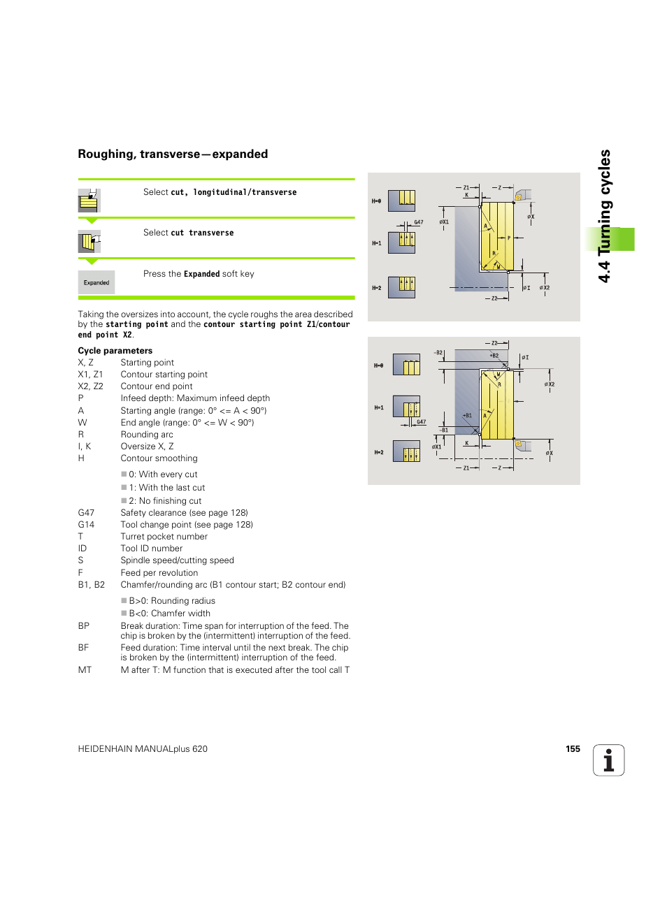 Roughing, transverse—expanded, 4 t u rn ing cy cles | HEIDENHAIN SW 54843x-02 User Manual | Page 155 / 619