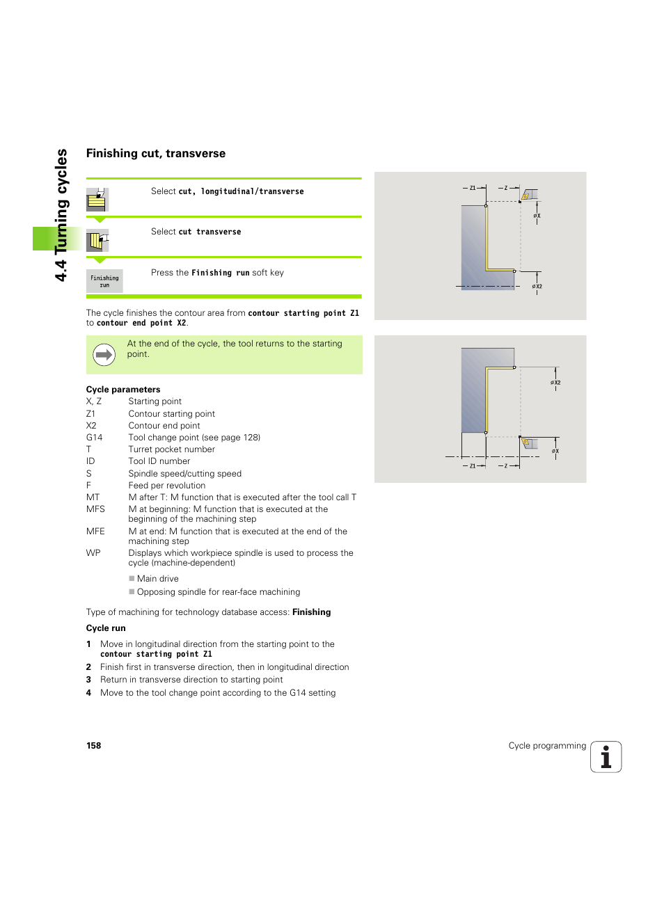 Finishing cut, transverse, 4 t u rn ing cy cles | HEIDENHAIN SW 54843x-02 User Manual | Page 158 / 619