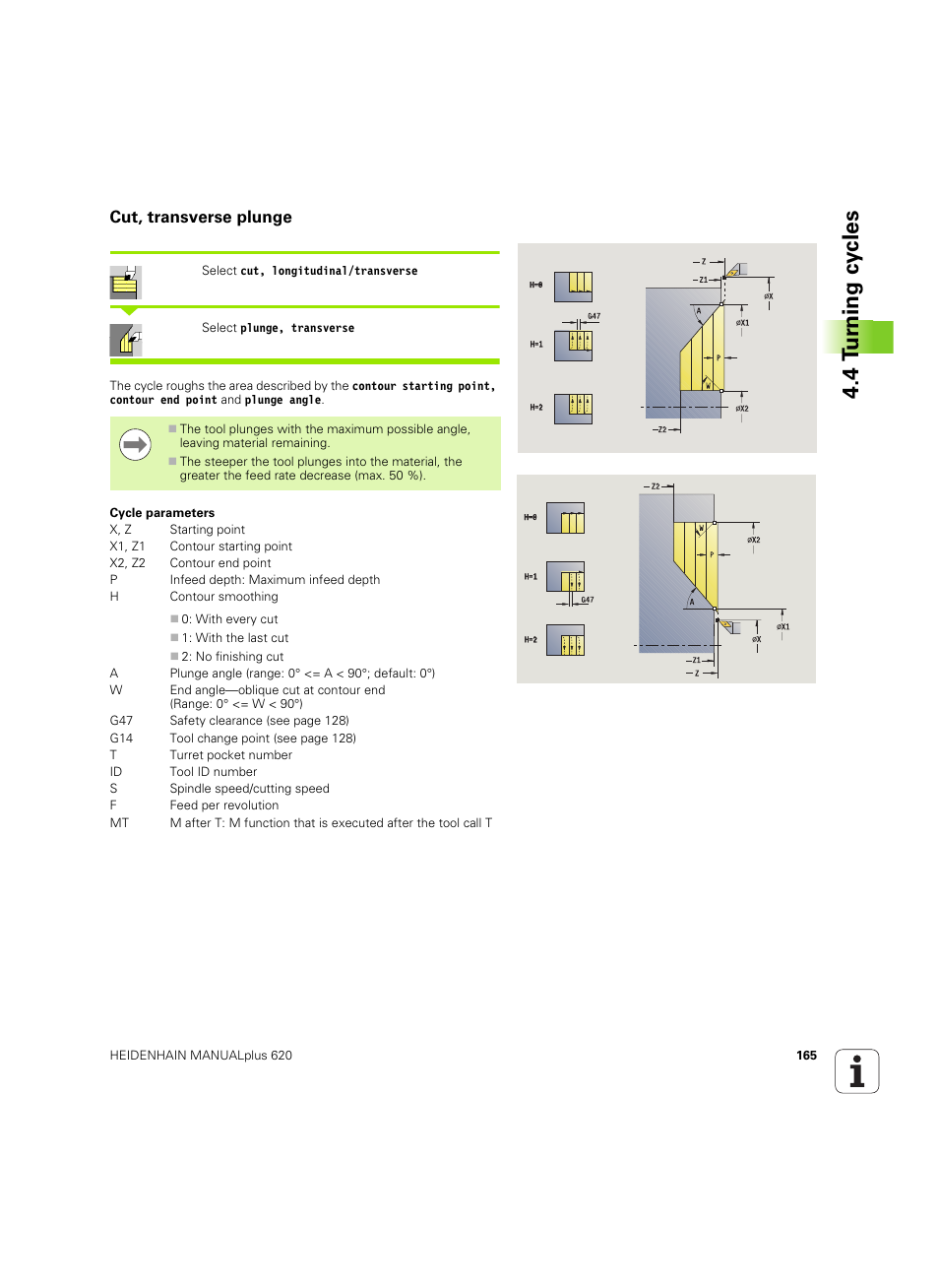 Cut, transverse plunge, 4 t u rn ing cy cles | HEIDENHAIN SW 54843x-02 User Manual | Page 165 / 619
