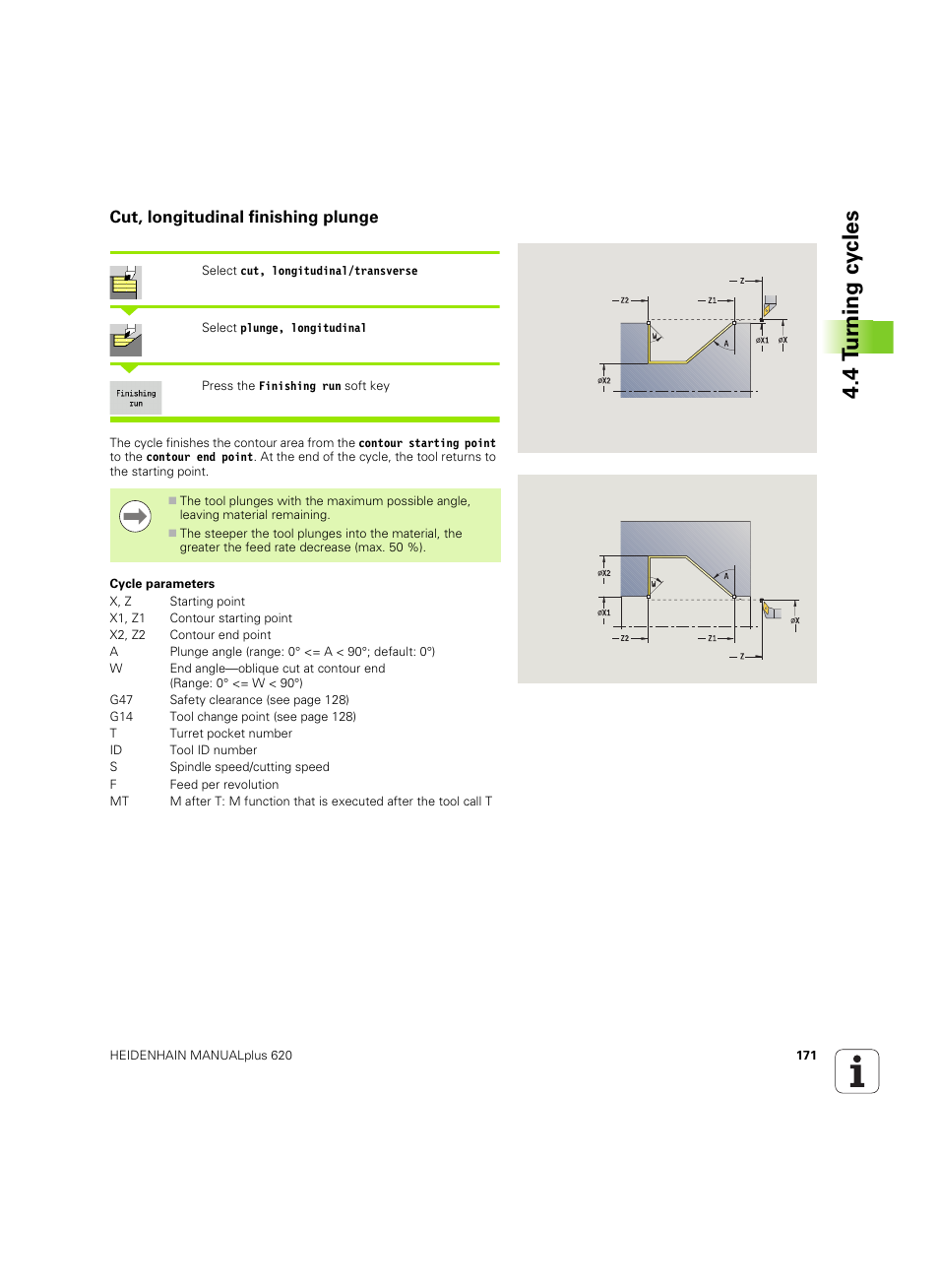 Cut, longitudinal finishing plunge, 4 t u rn ing cy cles | HEIDENHAIN SW 54843x-02 User Manual | Page 171 / 619