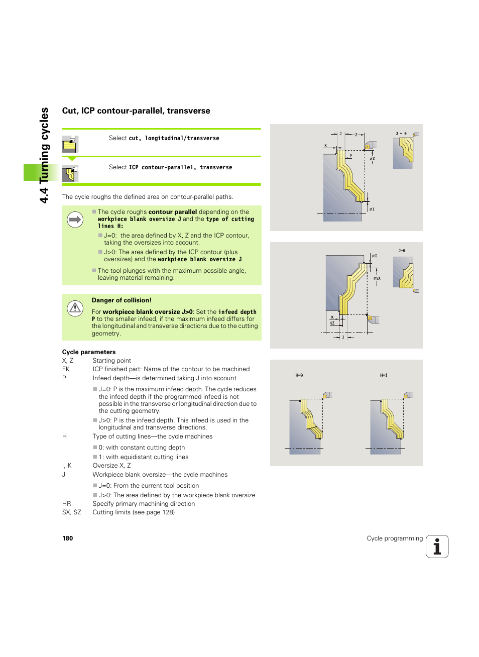 Cut, icp contour-parallel, transverse, 4 t u rn ing cy cles | HEIDENHAIN SW 54843x-02 User Manual | Page 180 / 619