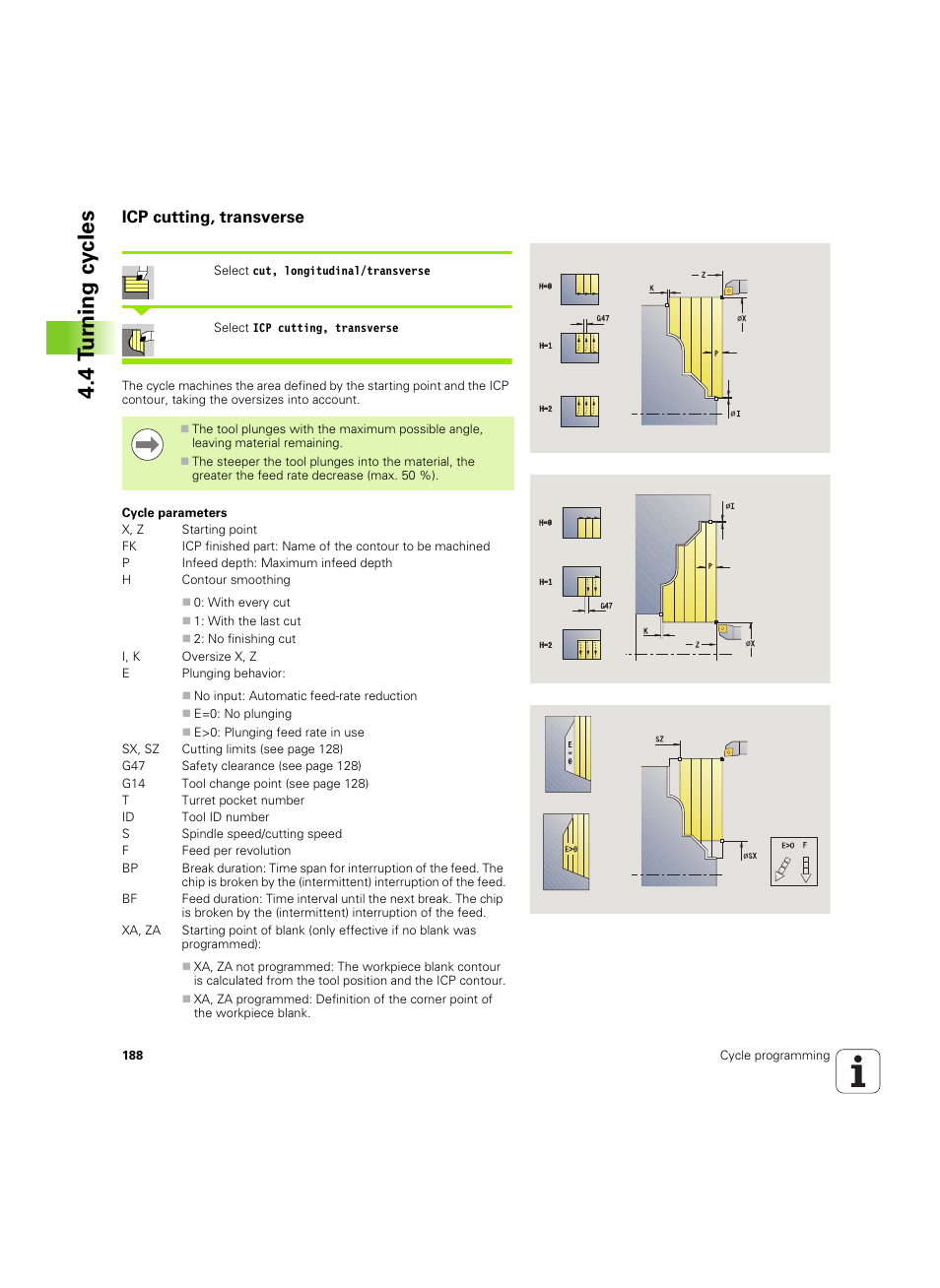 Icp cutting, transverse, 4 t u rn ing cy cles | HEIDENHAIN SW 54843x-02 User Manual | Page 188 / 619