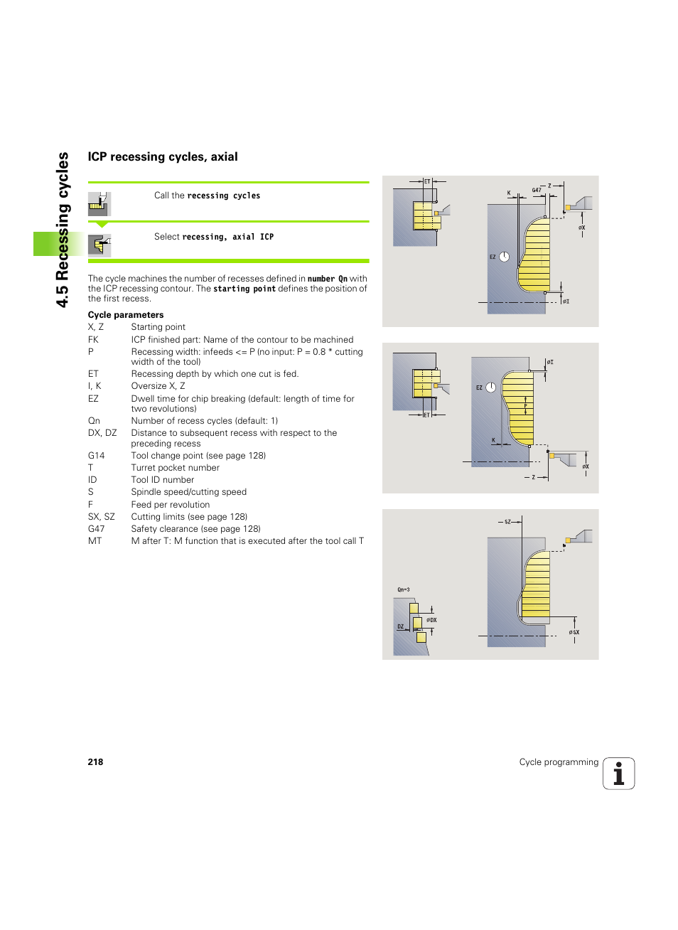 Icp recessing cycles, axial, 5 recessing cy cles | HEIDENHAIN SW 54843x-02 User Manual | Page 218 / 619