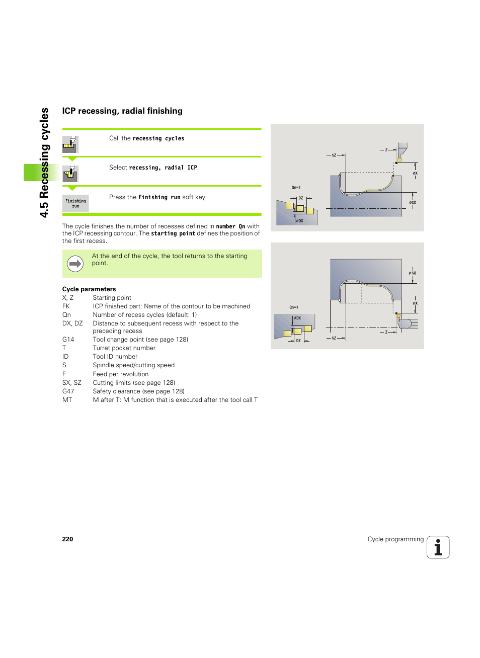 Icp recessing, radial finishing, 5 recessing cy cles | HEIDENHAIN SW 54843x-02 User Manual | Page 220 / 619
