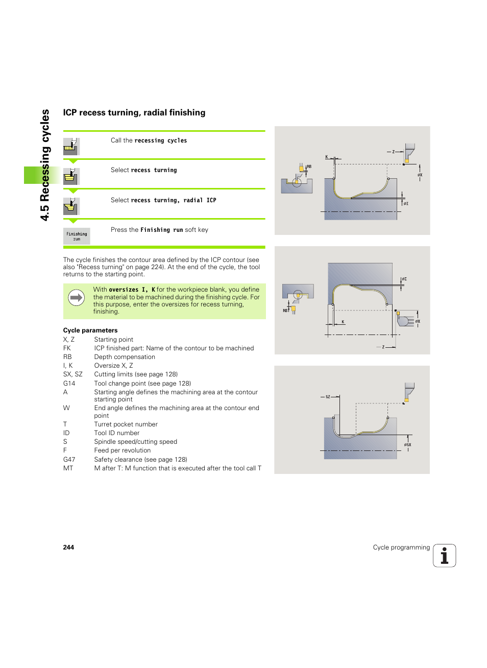 Icp recess turning, radial finishing, 5 recessing cy cles | HEIDENHAIN SW 54843x-02 User Manual | Page 244 / 619