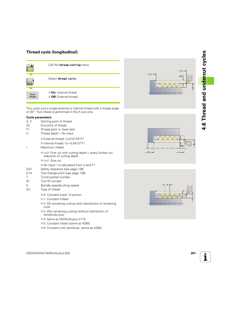 Thread cycle (longitudinal), 6 thr ead and under c ut cy cles | HEIDENHAIN SW 54843x-02 User Manual | Page 261 / 619