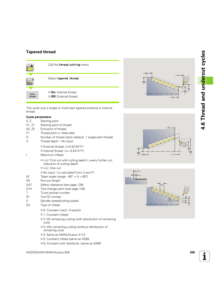 Tapered thread, 6 thr ead and under c ut cy cles | HEIDENHAIN SW 54843x-02 User Manual | Page 265 / 619