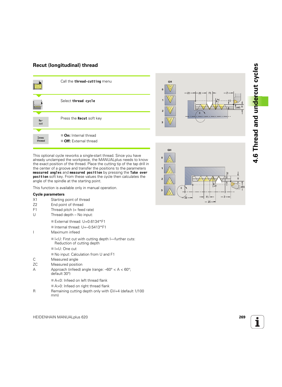 Recut (longitudinal) thread, 6 thr ead and under c ut cy cles | HEIDENHAIN SW 54843x-02 User Manual | Page 269 / 619