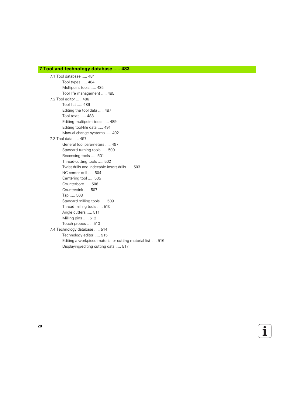 7 tool and technology database | HEIDENHAIN SW 54843x-02 User Manual | Page 28 / 619