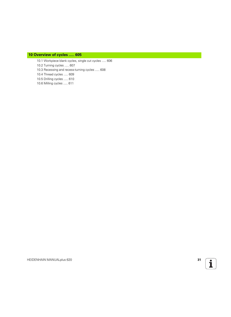 10 overview of cycles | HEIDENHAIN SW 54843x-02 User Manual | Page 31 / 619