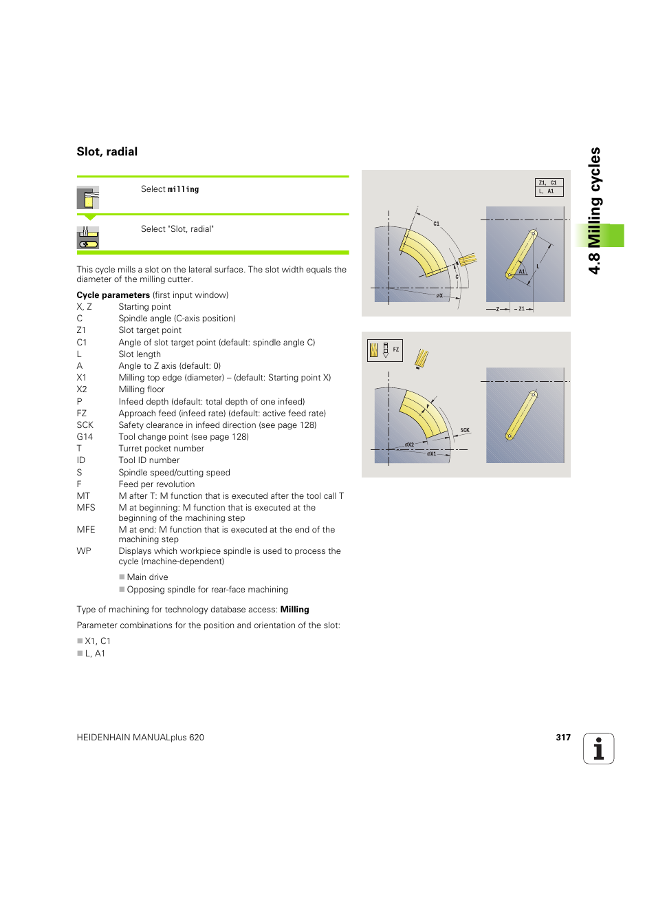 Slot, radial, 8 milling cy cles | HEIDENHAIN SW 54843x-02 User Manual | Page 317 / 619