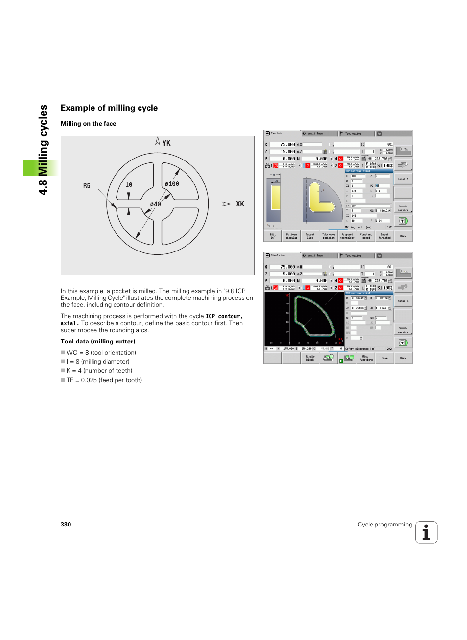 Example of milling cycle, 8 milling cy cles | HEIDENHAIN SW 54843x-02 User Manual | Page 330 / 619