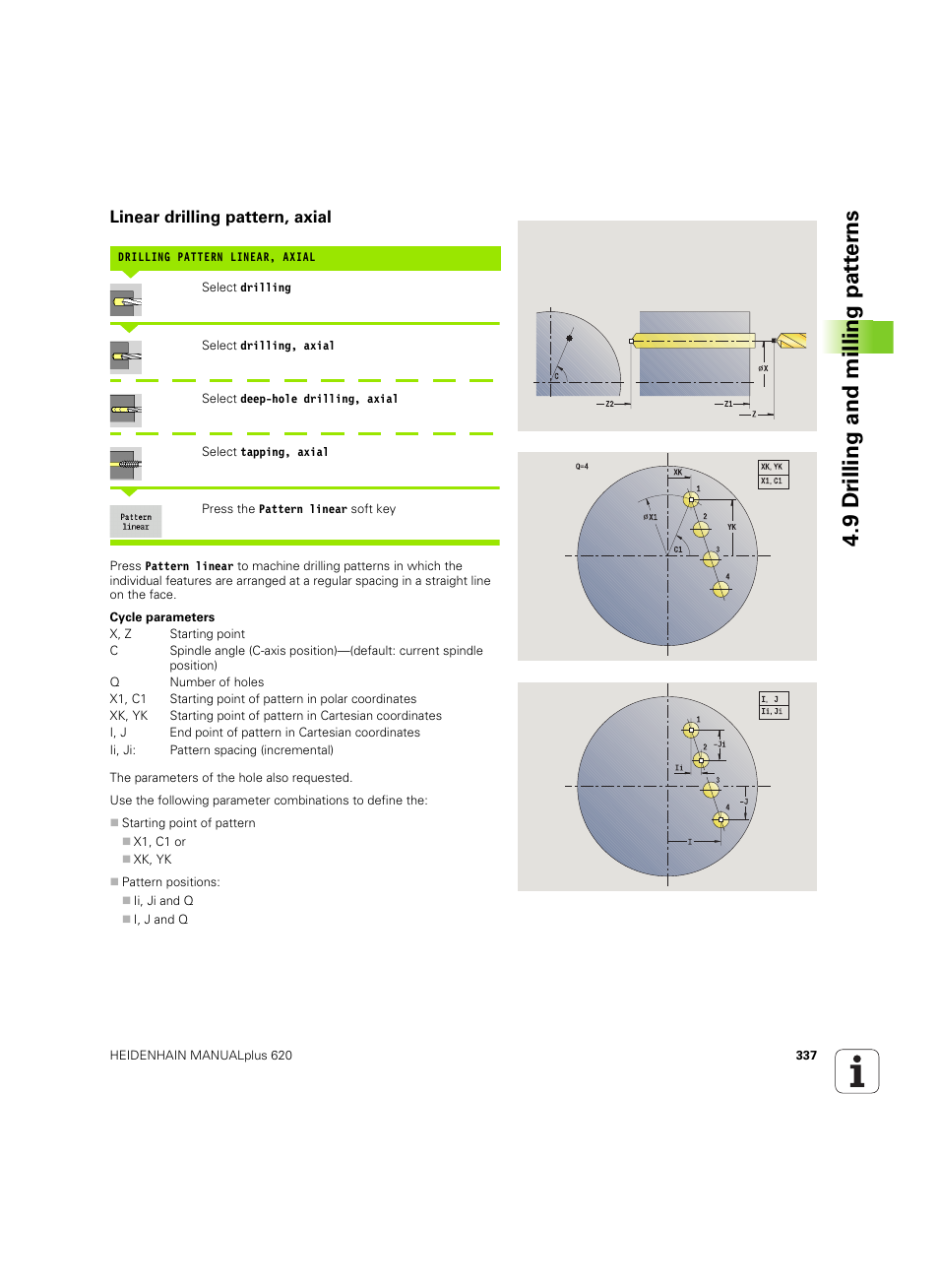 Linear drilling pattern, axial, 9 dr illing and milling pat ter ns | HEIDENHAIN SW 54843x-02 User Manual | Page 337 / 619