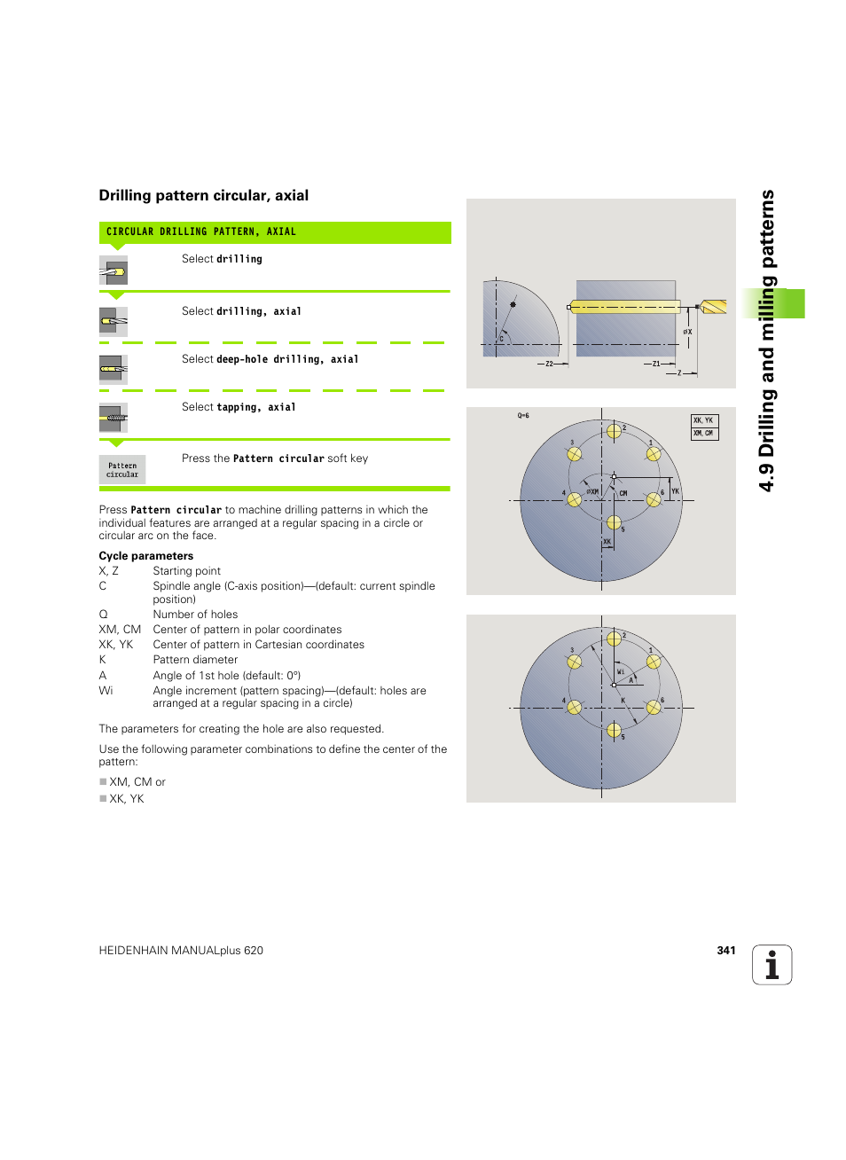 Drilling pattern circular, axial, 9 dr illing and milling pat ter ns | HEIDENHAIN SW 54843x-02 User Manual | Page 341 / 619