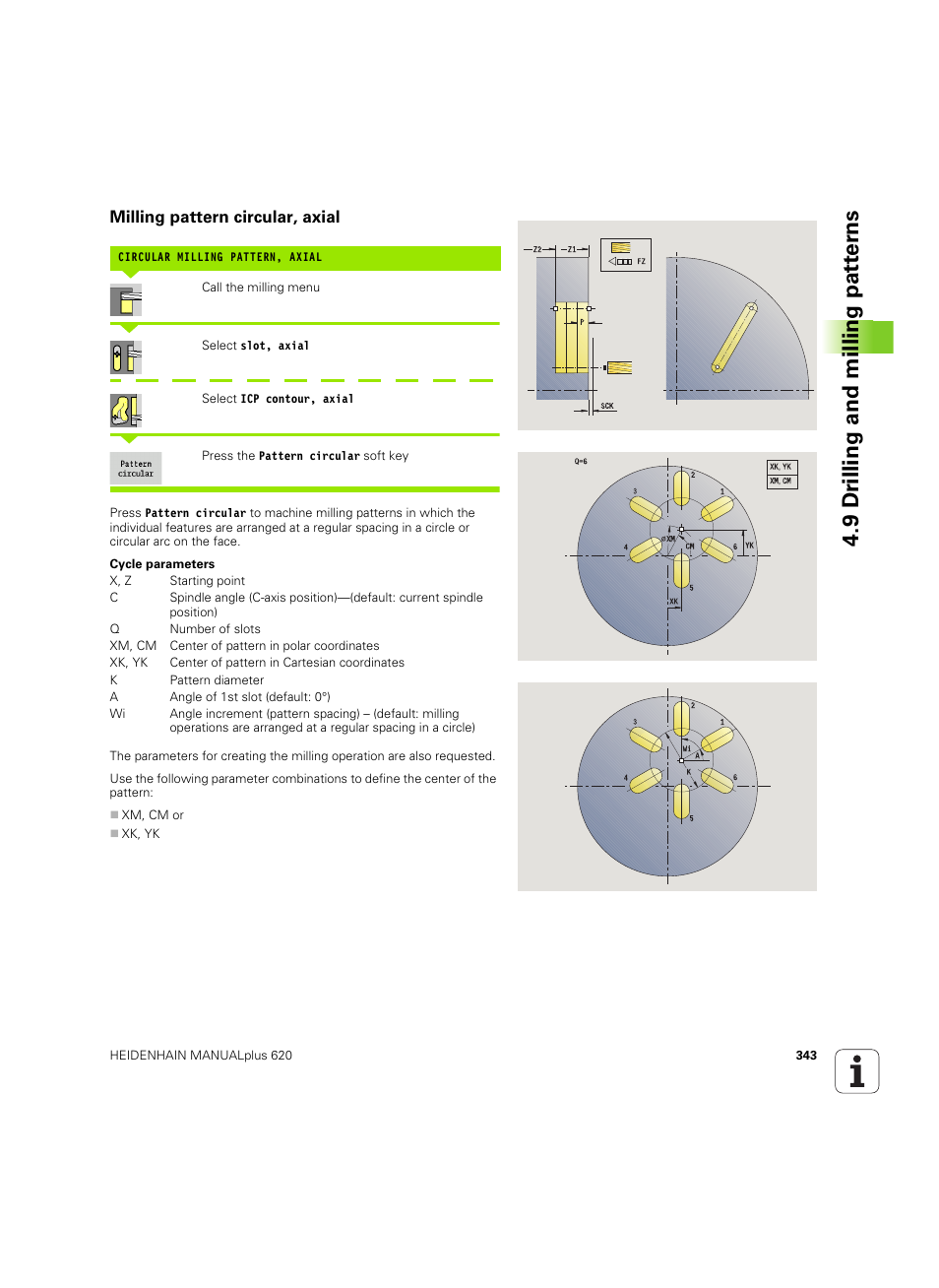 Milling pattern circular, axial, 9 dr illing and milling pat ter ns | HEIDENHAIN SW 54843x-02 User Manual | Page 343 / 619