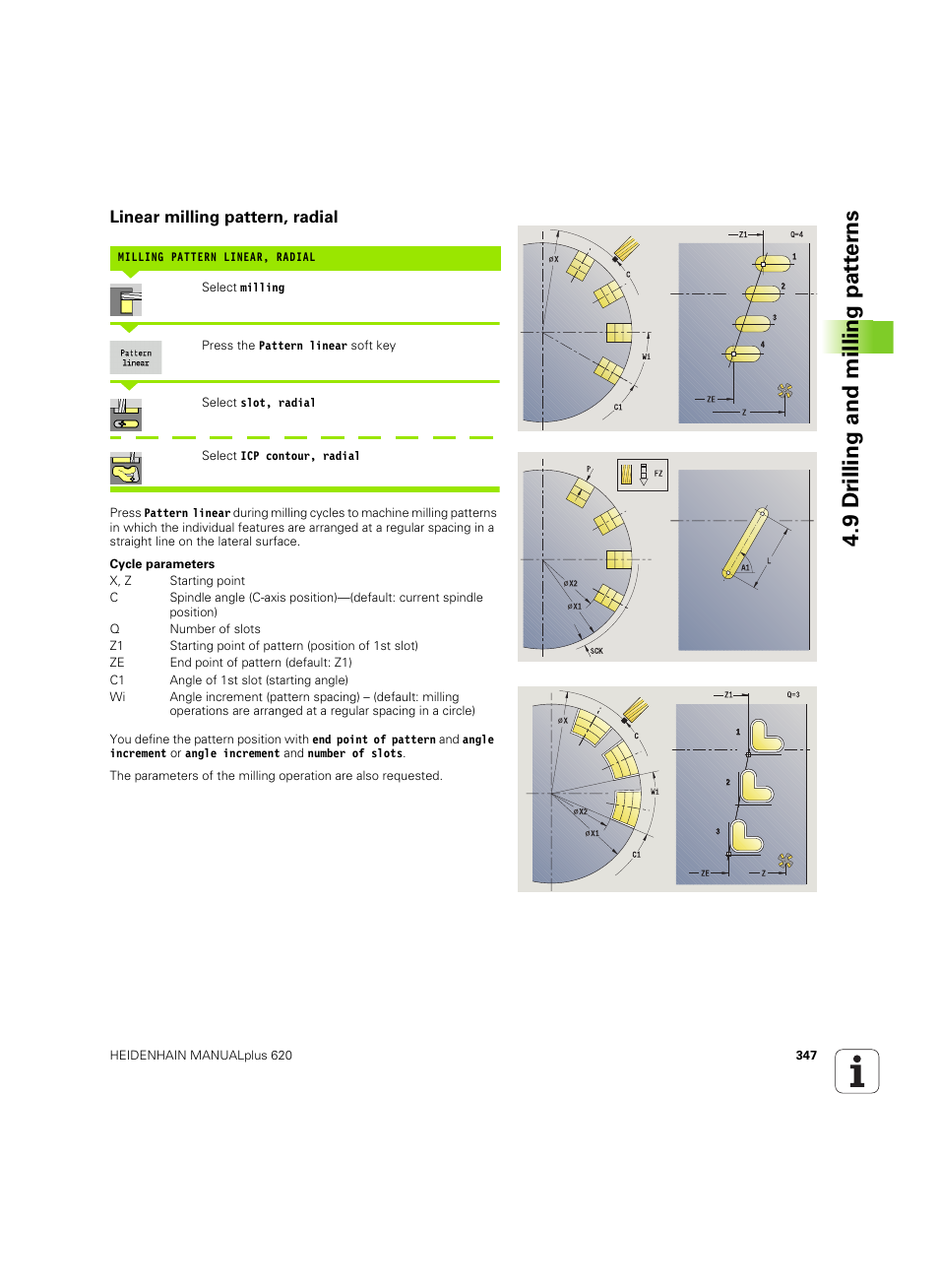 Linear milling pattern, radial, 9 dr illing and milling pat ter ns | HEIDENHAIN SW 54843x-02 User Manual | Page 347 / 619