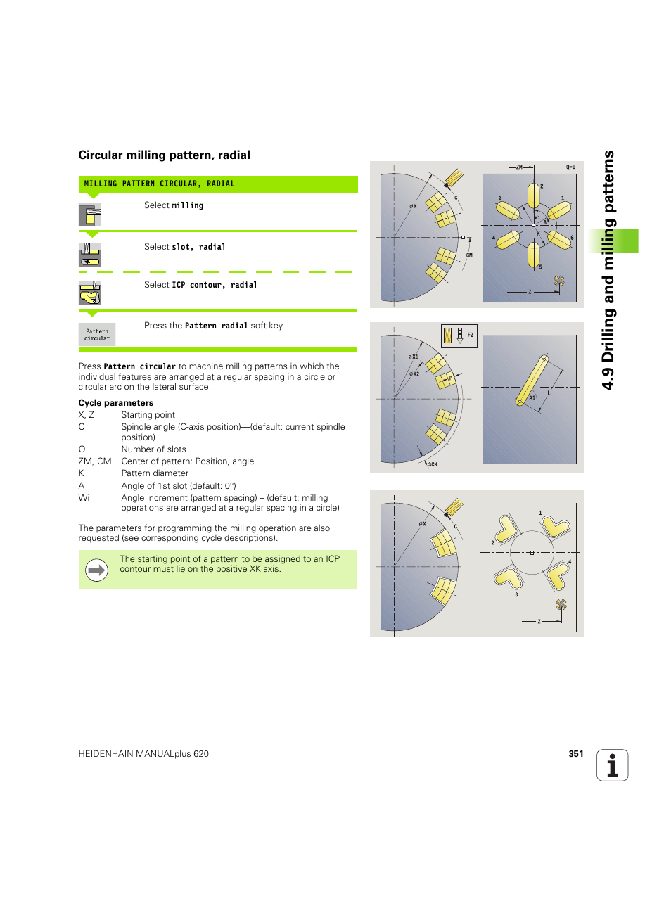 Circular milling pattern, radial, 9 dr illing and milling pat ter ns | HEIDENHAIN SW 54843x-02 User Manual | Page 351 / 619