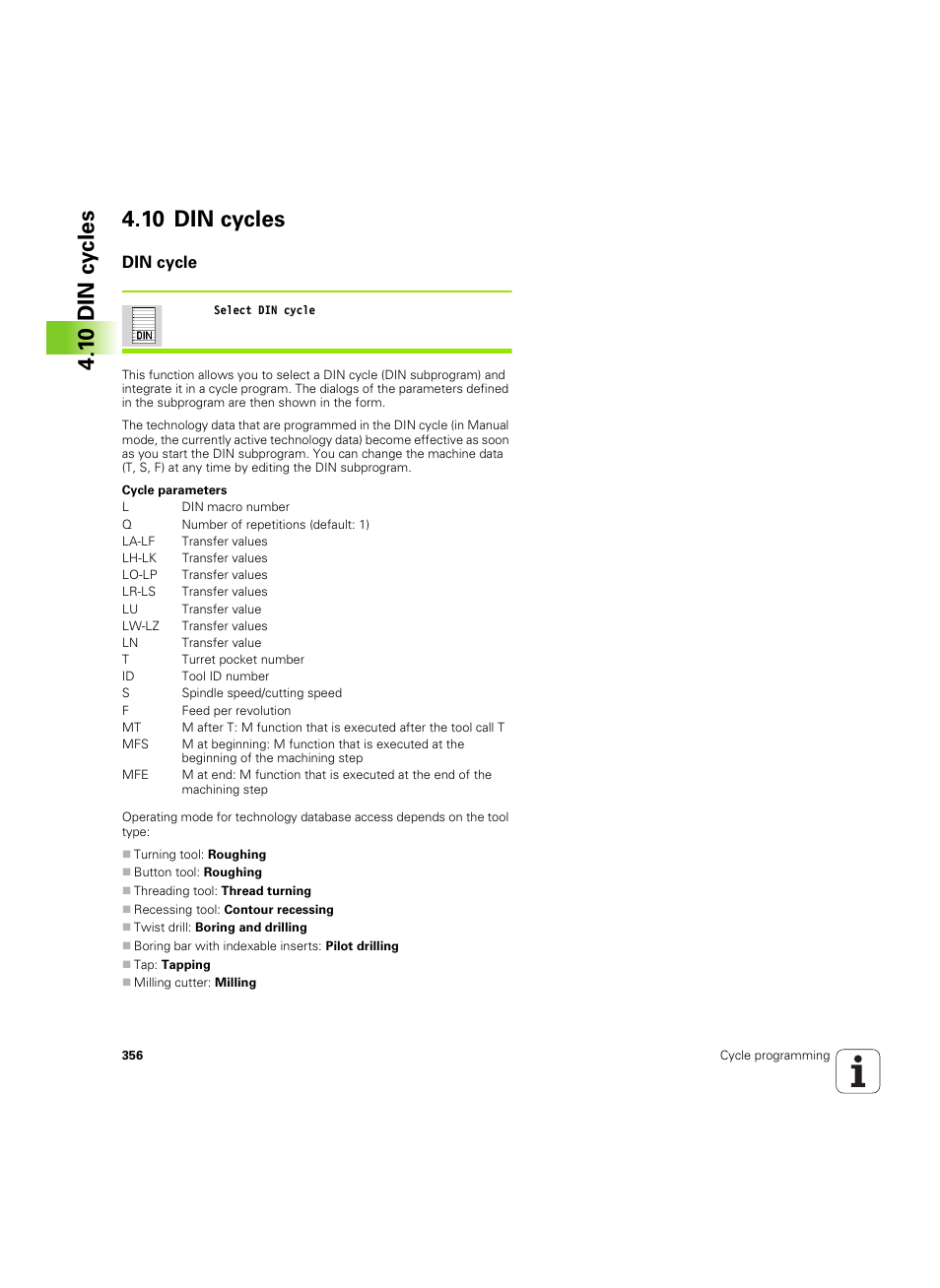 10 din cycles, Din cycle | HEIDENHAIN SW 54843x-02 User Manual | Page 356 / 619