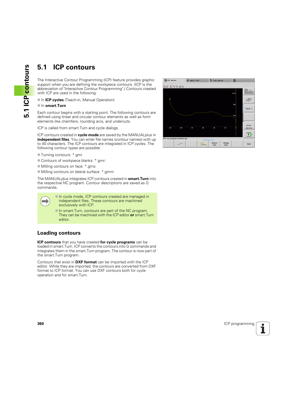 1 icp contours, Loading contours, 1 icp cont ours 5.1 icp contours | HEIDENHAIN SW 54843x-02 User Manual | Page 360 / 619