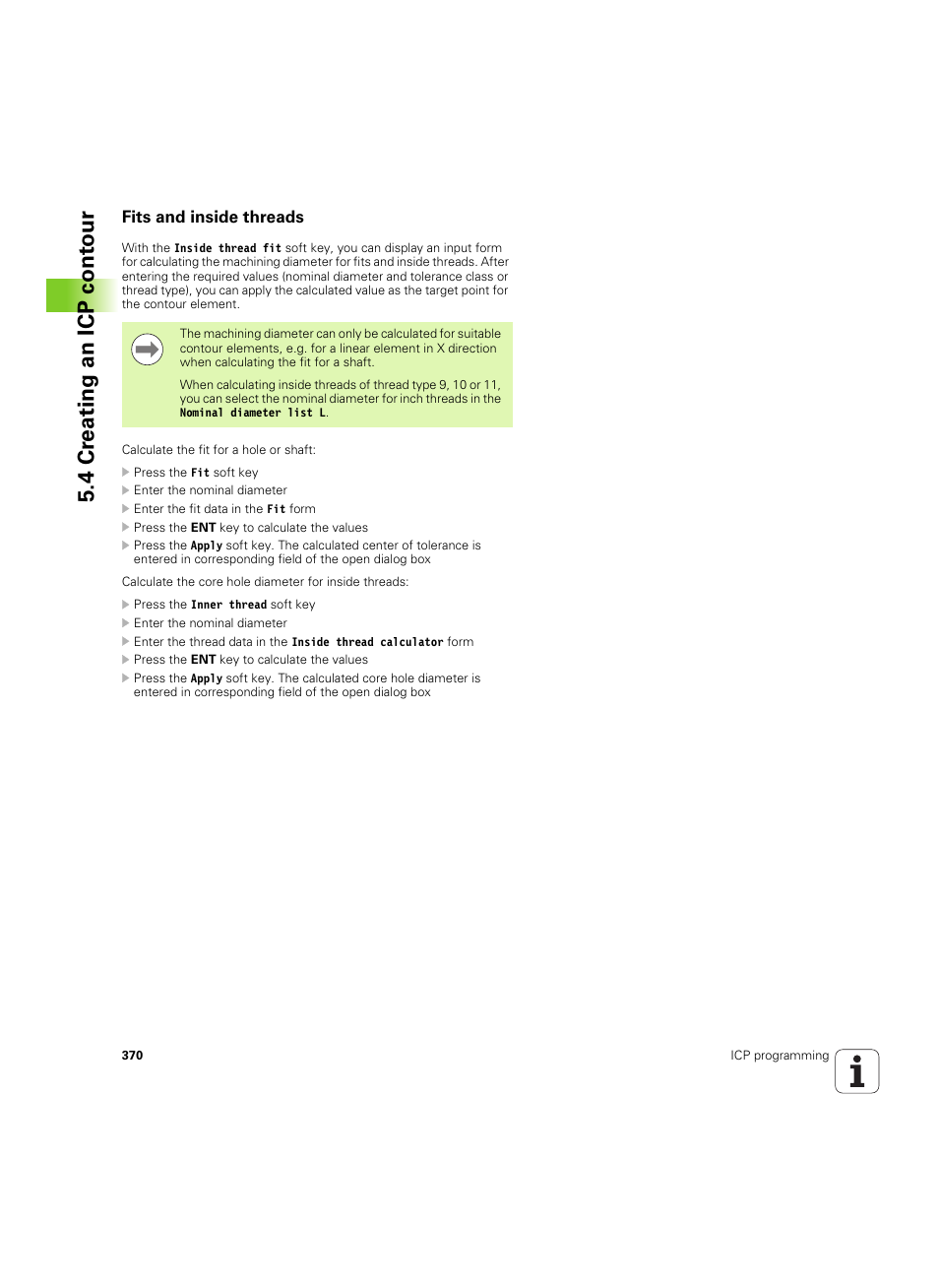 Fits and inside threads, 4 cr eating an icp cont our | HEIDENHAIN SW 54843x-02 User Manual | Page 370 / 619