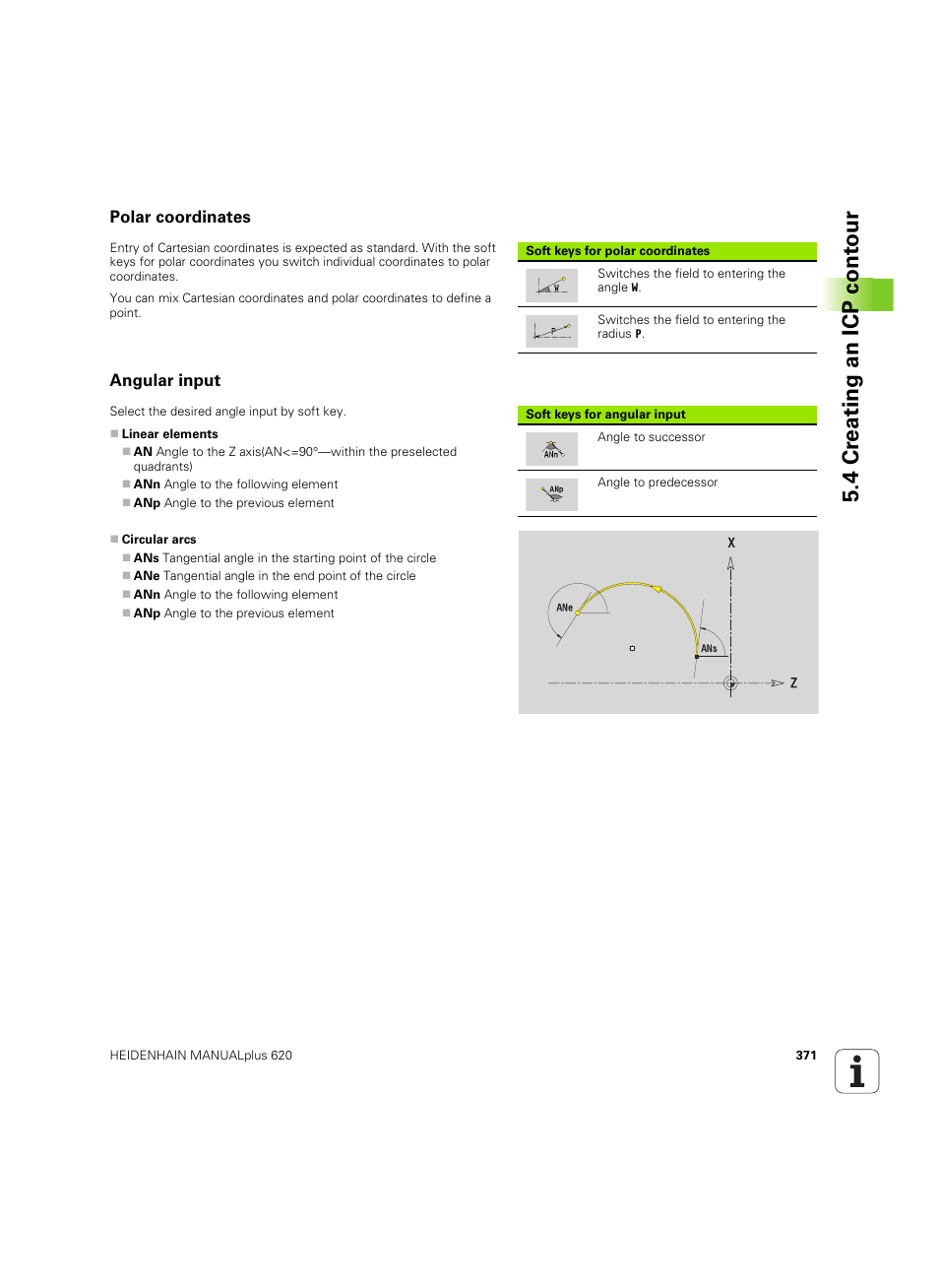 Polar coordinates, Angular input, 4 cr eating an icp cont our | HEIDENHAIN SW 54843x-02 User Manual | Page 371 / 619